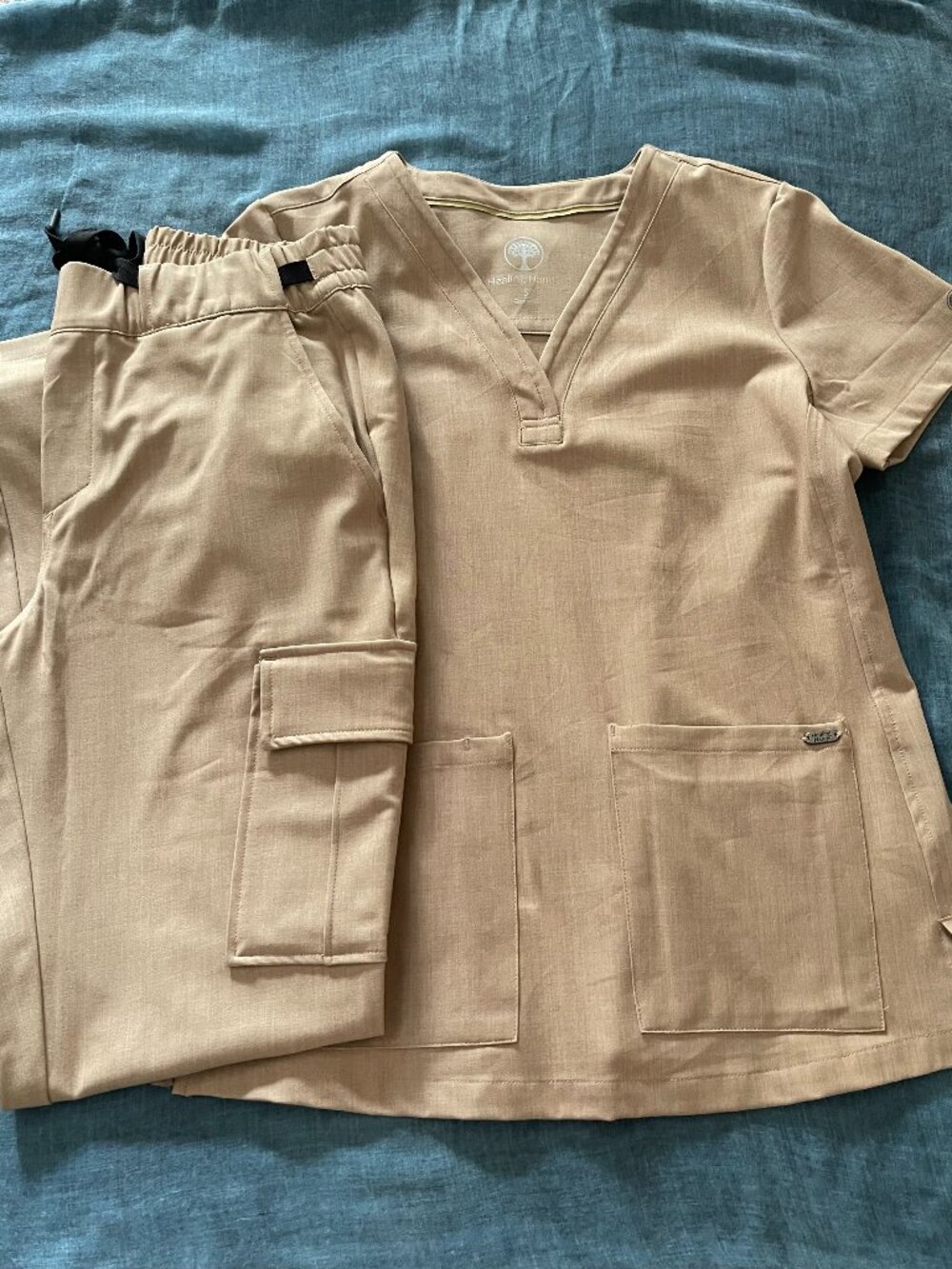Healing Hands Purple Label Scrubs Set Juliet Top with Blair Pants Small Beige